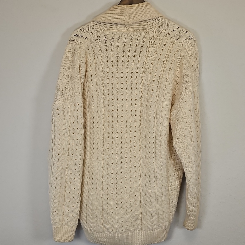 Carraig Donn Made In Ireland 100% Wool Cable Knit Fishermans Cardigan, Sz Medium - Picture 5 of 11